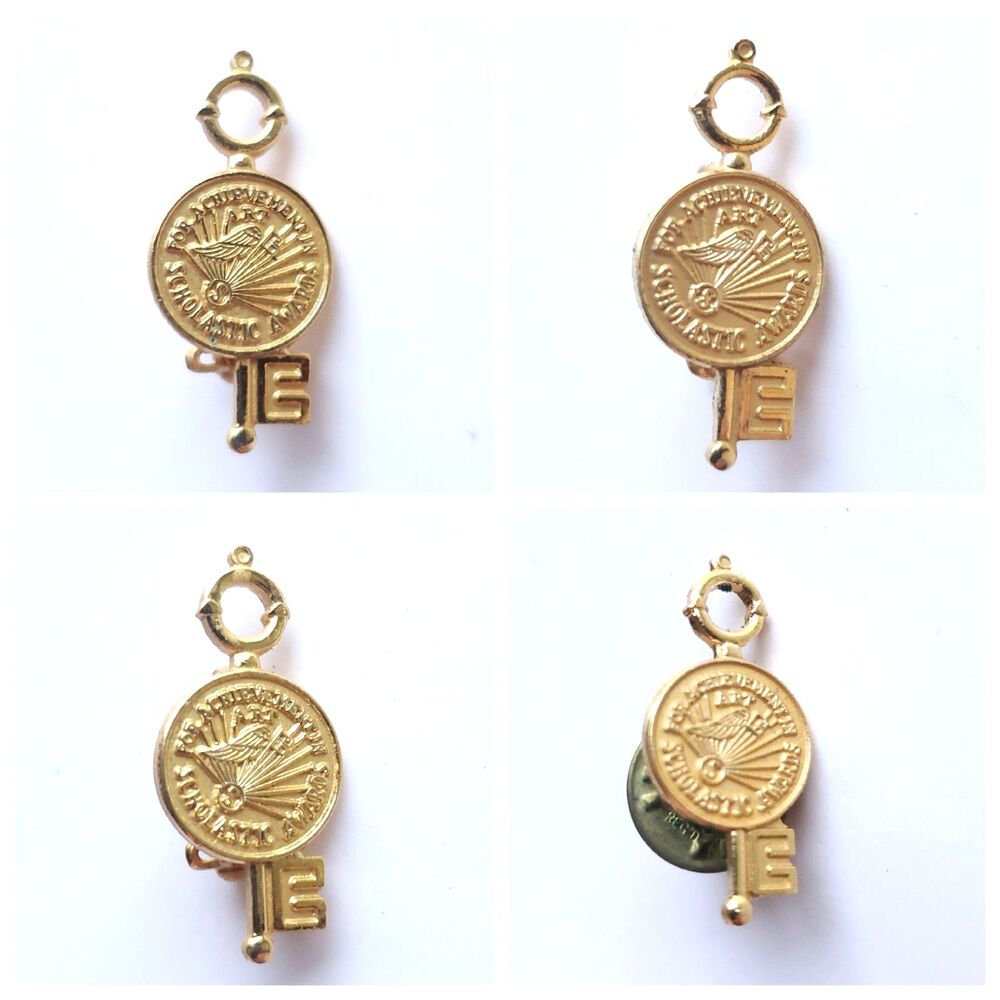 VTG Gold Tone Key 1" Scholastic Award Pin Lot of 4 Achievement Art Student 80s